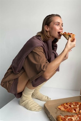 Sütlü Kahve Oversize Basic Kadın Tişört