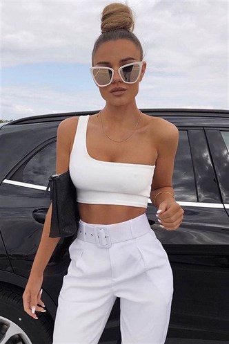 Mad Girls White One Shoulder Strappy Crop Top MG325