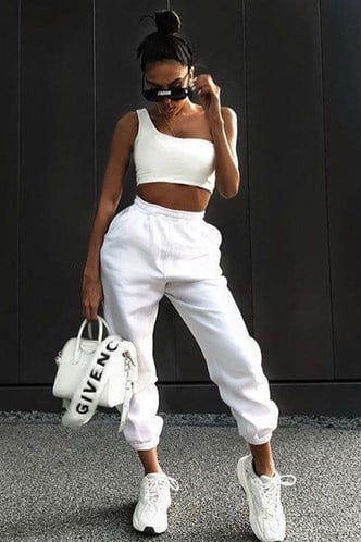 Mad Girls White One Shoulder Strappy Crop Top MG325