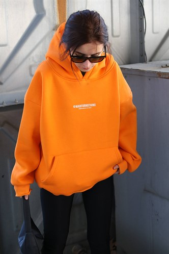 Mad Girls Turuncu Baskılı Oversize Sweatshirt MG1287