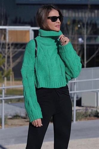 Mad Girls Green Turtleneck Sweater MG1325 