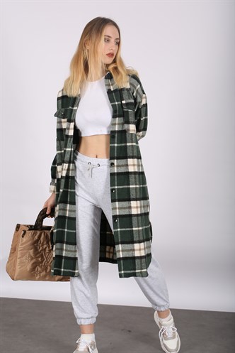 Mad Girls Green Plaid Coat MG1234