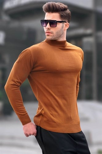 Madmext Açık Kahverengi Slim Fit Yarım Balıkçı Yaka Erkek Triko Kazak 6343