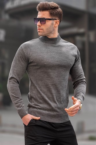 Madmext Antrasit Slim Fit Yarım Balıkçı Yaka Erkek Triko Kazak 6343