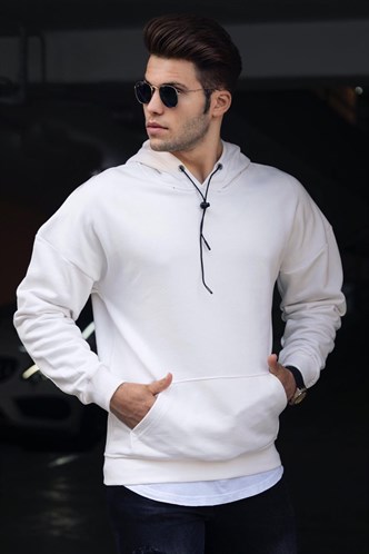 Madmext Basic White Men Hooded Sweatshirt 4764
