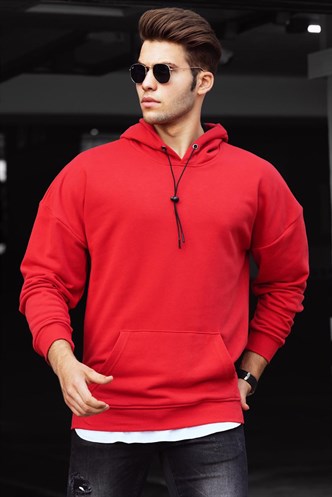 Madmext Basic Kırmızı Erkek Kapüşonlu Sweatshirt 4764