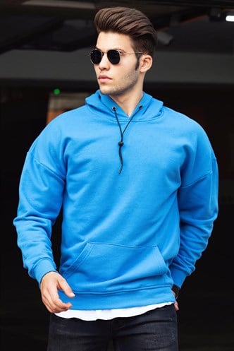 Madmext Basic Saxe Men Hooded Sweatshirt 4764