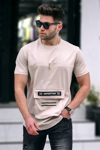 Madmext Baskılı Bej T-Shirt 5359