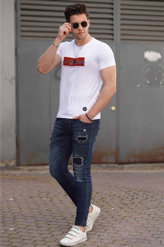 Madmext Baskılı Beyaz Erkek Tişört 4589