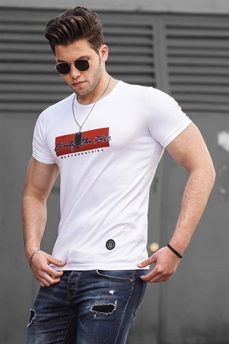 Madmext Baskılı Beyaz Erkek Tişört 4589