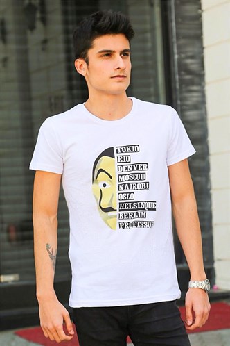 Madmext Baskılı Beyaz Tişört 4016