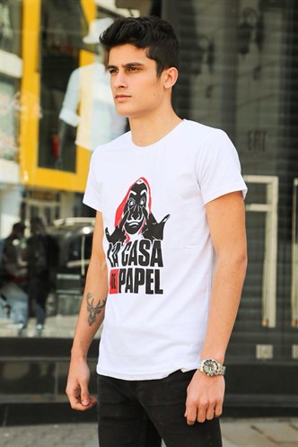 Madmext Baskılı Beyaz Tişört 4017