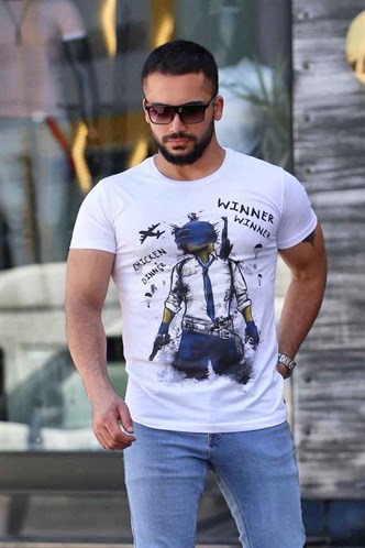 Madmext Baskılı Beyaz Tişört 4028