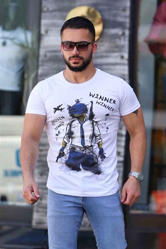 Madmext Baskılı Beyaz Tişört 4028