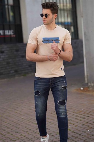 Madmext Baskılı Camel Erkek Tişört 4589