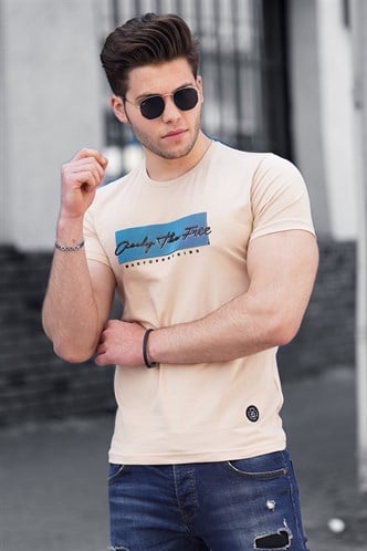 Madmext Baskılı Camel Erkek Tişört 4589