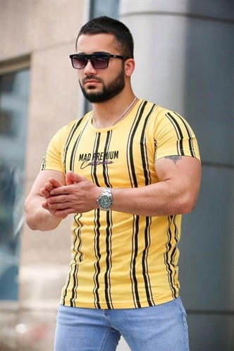 Madmext Yellow Striped T-shirt for Men Mad4048