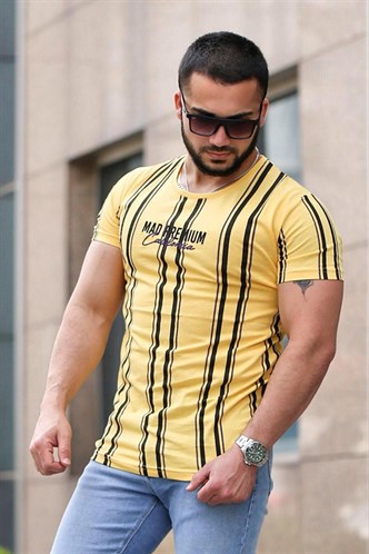 Madmext Yellow Striped T-shirt for Men Mad4048