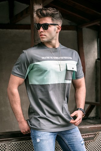 Madmext Men Printed Smoke Gray T-Shirt 5356