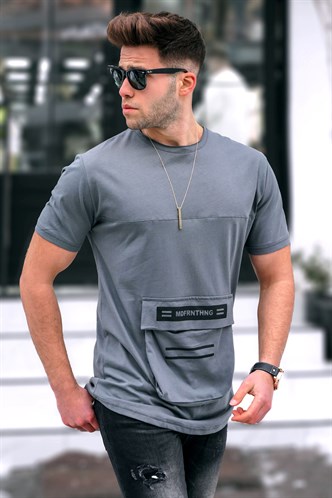Madmext Men Printed Smoke Gray T-Shirt 5359