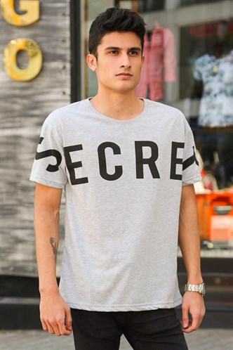 Madmext Baskılı Gri Tişört 3034