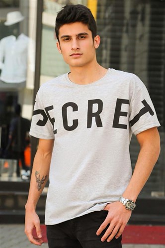 Madmext Baskılı Gri Tişört 3034