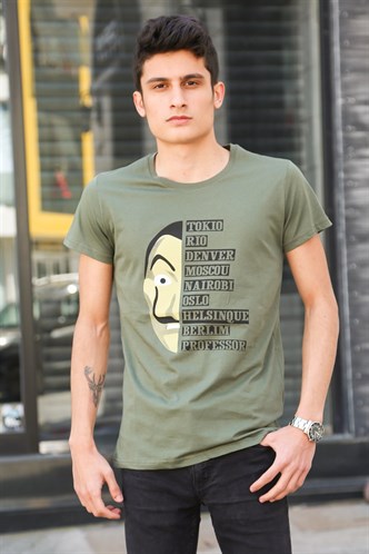 Madmext Baskılı Haki Tişört 4016