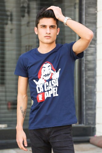 Madmext Baskılı Lacivert Tişört 4017