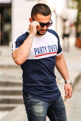 Madmext Baskılı Lacivert Tişört 4027