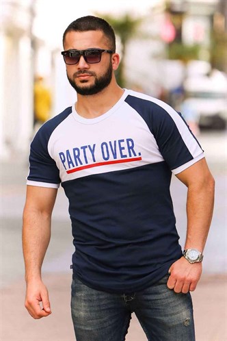 Madmext Baskılı Lacivert Tişört 4027