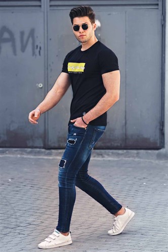 Madmext Baskılı Siyah Erkek Tişört 4589