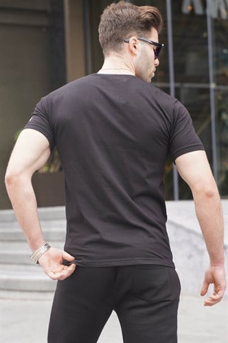 Madmext Baskılı Siyah Erkek Tişört 4591