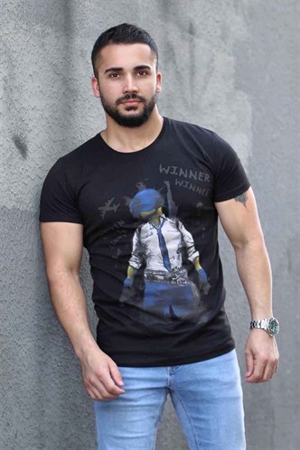 Madmext Baskılı Siyah Tişört 4028