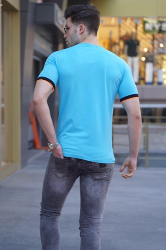 Madmext Baskılı Turkuaz Erkek Tişört 4593