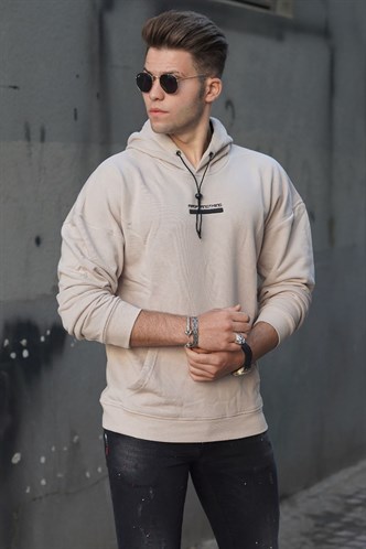 Madmext Bej Baskılı Kapüşonlu Sweatshirt 4722