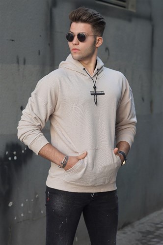 Madmext Bej Baskılı Kapüşonlu Sweatshirt 4722