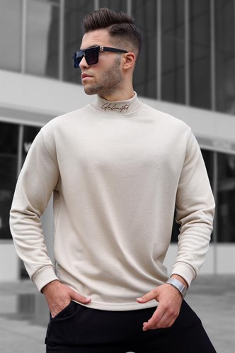 Bej Yarım Balıkçı Yaka Erkek Sweatshirt 5329