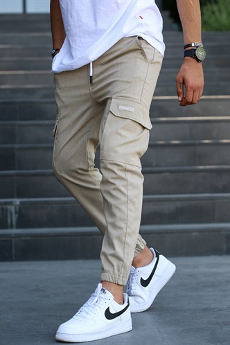 Men Cargo Beige Trousers 5437