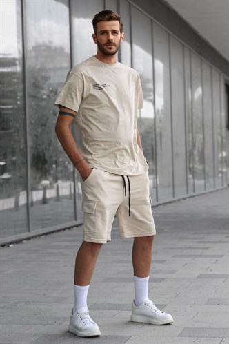 Madmext Bej Oversize Erkek Şort Takımı 5391
