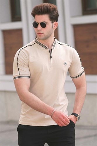 Madmext Bej Polo Yaka Erkek Tişört 9281
