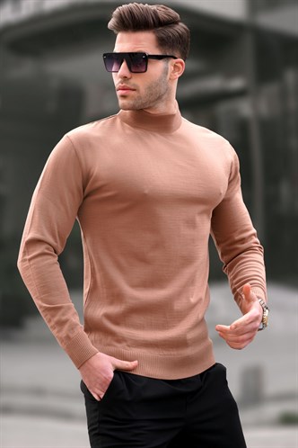 Madmext Taş Rengi Slim Fit Yarım Balıkçı Yaka Erkek Triko Kazak 6343