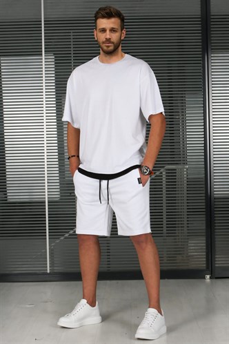 Madmext Beyaz Oversize  Erkek Şort Takımı 5668