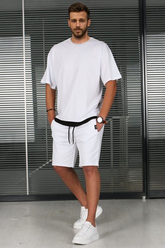 Madmext Beyaz Oversize  Erkek Şort Takımı 5668