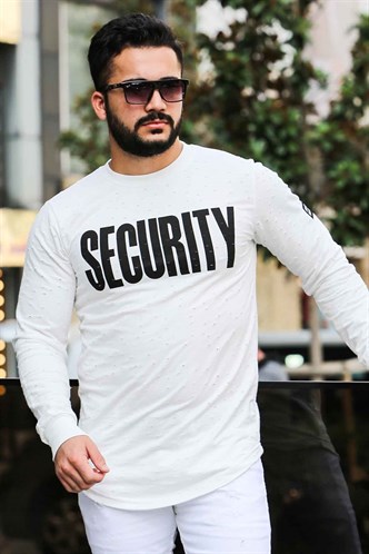 Madmext Beyaz Yırtık Detaylı Baskılı Sweatshirt 4126