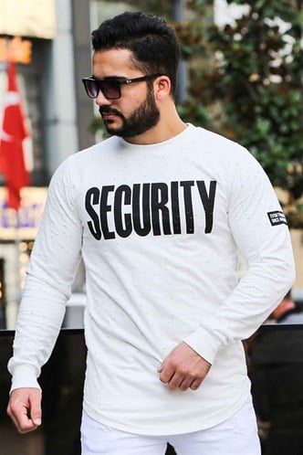 Madmext Beyaz Yırtık Detaylı Baskılı Sweatshirt 4126