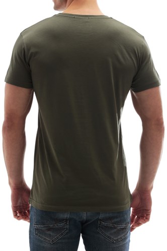 Madmext Bisiklet Yaka Basic Tişört Haki 3006