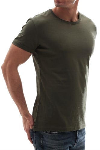 Madmext Bisiklet Yaka Basic Tişört Haki 3006
