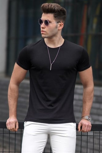 Madmext Bisiklet Yaka Basic Tişört Siyah 3006