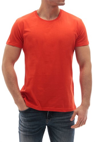 Madmext Bisiklet Yaka Basic Tişört Turuncu 3006