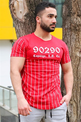 Madmext Bisiklet Yaka Çizgi Detaylı Kırmızı Tişört 2863